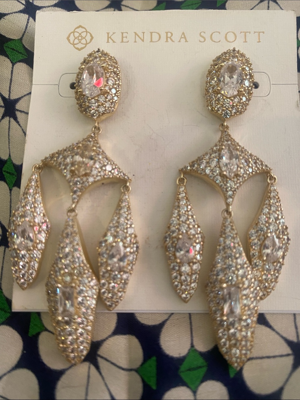 Kendra Scott Gold and Clear Crystal Statement Chandelier Earrings